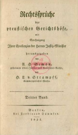 3.1834: Rechtssprüche der preußischen Gerichtshöfe