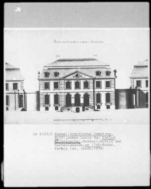 Wilhelmsthal (Calden), Schloß Wilhelmsthal, Entwurf, Aufriß der Gartenfassade