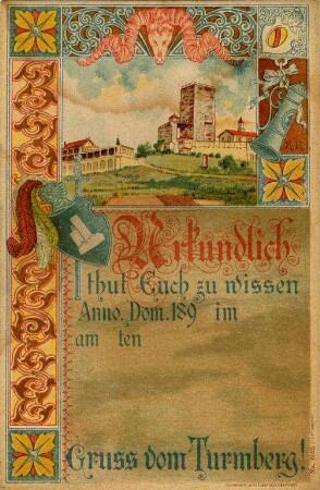 Postkartenalbum mit Motiven von Durlach. "Urkundlich; Gruss vom Turmberg"