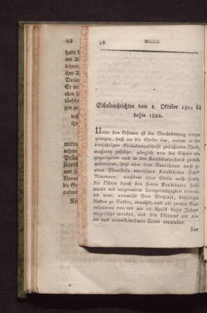 Schulnachrichten vom 1. Oktober 1801 bis dahin 1802.