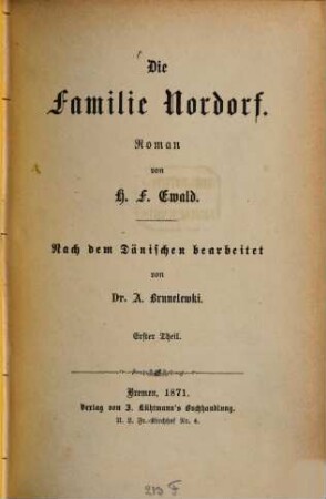 Die Familie Nordorf : Roman, 1. Theil