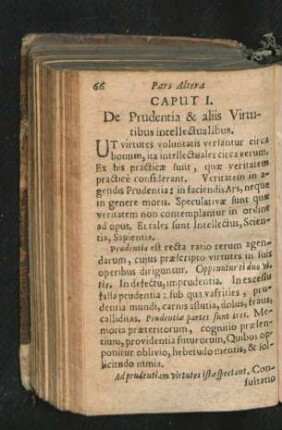 Caput I. De Prudentia & aliis Virtutibus intellectualibus.