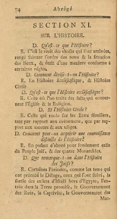 Section XI. Sur L`Histoire