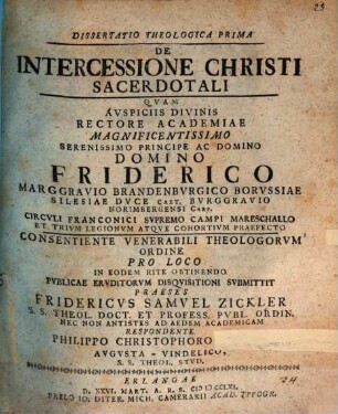 Dissertatio theologica de intercessione Christi sacerdotali, 1. ... respondente Philippo Christophoro Grafio. 1761. 42 S.