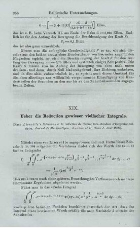 XIX. Ueber die Reduction gewisser vielfacher Integrale.