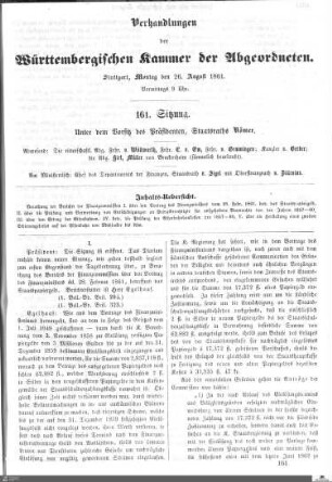 161. Sitzung, Stuttgart, 26.8.1861