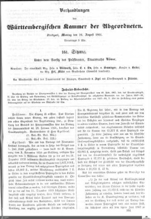 161. Sitzung, Stuttgart, 26.8.1861