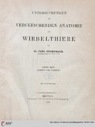 Heft 1: Untersuchungen zur vergleichenden Anatomie der Wirbelthiere: Carpus und Tarsus