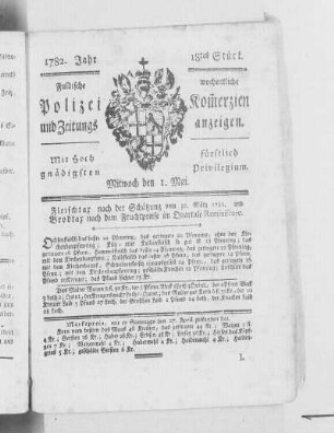 18tes Stück., Ausgabe vom 1. Mai 1782