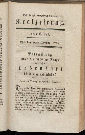 7tes Stück. Wien den 19ten Hornung 1774.