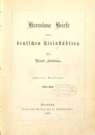 Harmlose Briefe eines deutschen Kleinstädters, 1