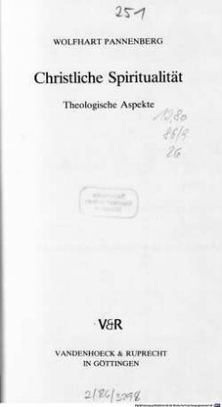 Christliche Spiritualität : theologische Aspekte