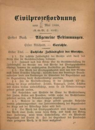 Civilprozeßordnung vom 17./20. Mai 1898.
