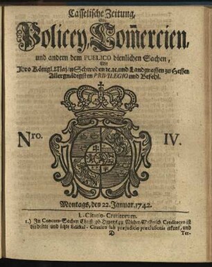 Nro. IV, Montags, den 22. Januar 1742