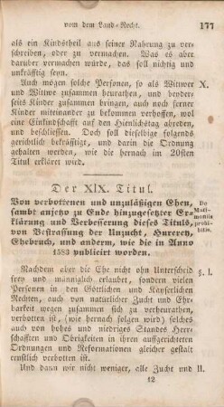 Der XIX. Titul. Von verbottenen und unzuläßigen Ehehn sambt anjetzo zu Ende hinzugesetzter Erklärung und Verbesserung dieses Tituls, ...