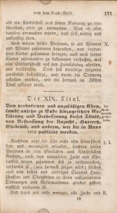 Der XIX. Titul. Von verbottenen und unzuläßigen Ehehn sambt anjetzo zu Ende hinzugesetzter Erklärung und Verbesserung dieses Tituls, ...