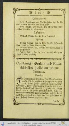 Combinirt- Prälat- und Ritterständisches Judicium primae Instantiae.