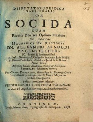 Disp. iur. inaug. de socida