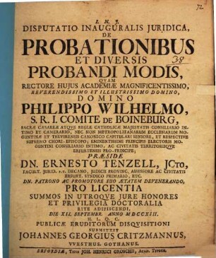 Disp. inaug. iur. de probationibus et diversis probandi modis