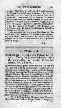 Astronomisches Jahrbuch oder Ephemeriden für das Jahr 1777.