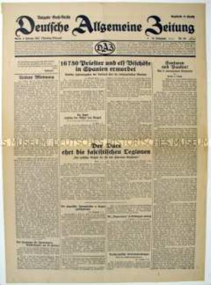 Tageszeitung "Deutsche Allgemeine Zeitung" u.a. zum Spanischen Bürgerkrieg