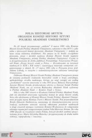 N.S. 1.1995: Folia Historiae Artium organem Komisji Historii Sztuki Polskiej Akademii Umiejętności