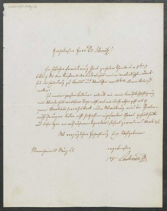 Brief von Vincenz Lachner an Friedrich Schmitz