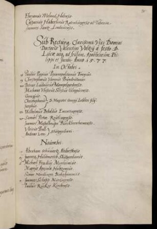 Winterhalbjahr 1576/1577. Rektorat Valentin Volz (Voltz)