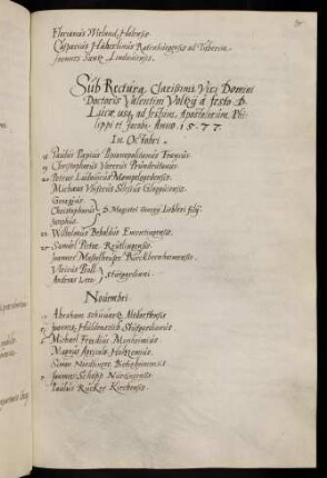 Winterhalbjahr 1576/1577. Rektorat Valentin Volz (Voltz)