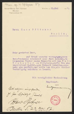 Brief an Emil Gutmann, 22.05.1907