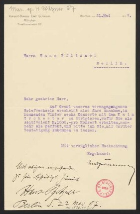 Brief an Emil Gutmann, 22.05.1907