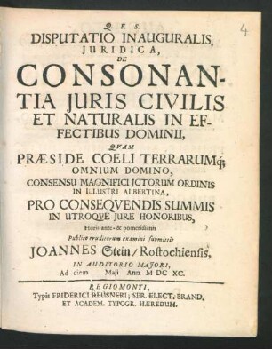 Disputatio Inauguralis Iuridica, De Consonantia Iuris Civilis Et Naturalis In Effectibus Dominii