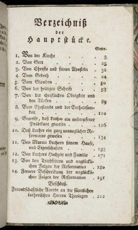 Verzeichniß der Hauptstücke.