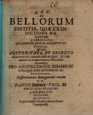 De bellorum iustitia, quae ex indictione nascitur, exercitatio