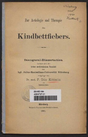 Zur Aetiologie und Therapie des Kindbettfiebers