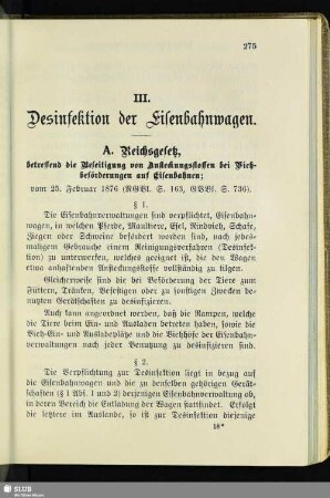 III. Desinfektion der Eisenbahnwagen