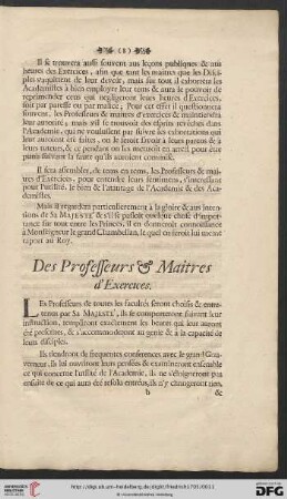 Des Professeurs & Maitres d'Exercices