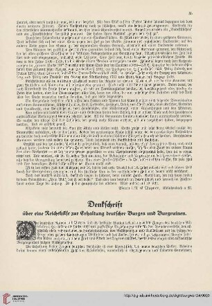 34: Denkschrift über eine Reichshilfe zur Erhaltung deutscher Burgen und Burgruinen
