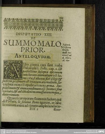 Disputatio XXII. De Summo Malo, Prior