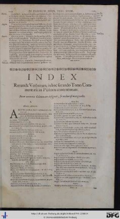 Index Rerum et Verborum, in hoc secundo Tomo Commentarii in Psalmos contentorum.
