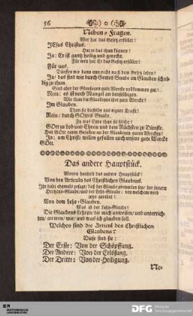 Das andere Hauptstück. Von den Articuln des Christlichen Glaubens.