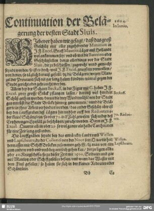 Continuation der Belaegerung der vesten Stadt Sluis