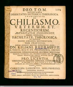 Dissertatio. Historico. Theologica. Inauguralis. De. Chiliasmo. Veterum. Et. Recentiorum