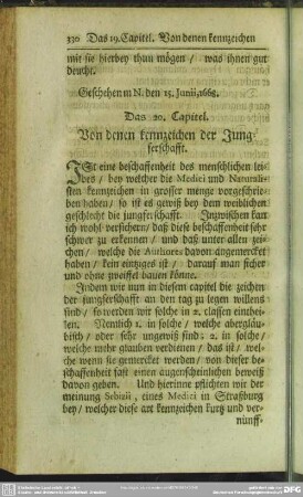 Das 20. Capitel. Von denen kennzeichen der Jungferschafft
