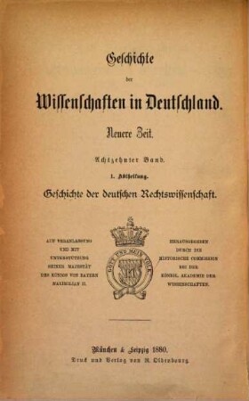 Geschichte der Deutschen Rechtswissenschaft, 1