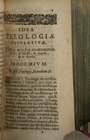 Idea theologiae speculativae : paucis multa complectens de Deo, de Christo, de angelis, & de gratia