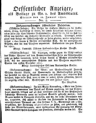 Amtsblatt der Preußischen Regierung in Stettin / Öffentlicher Anzeiger ; 1822,2