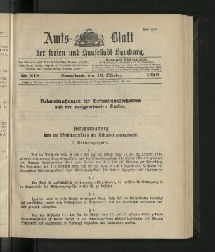 No. 218, 16. Oktober 1920
