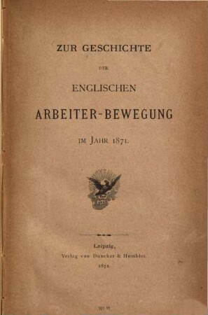 Zur Geschichte der englischen Arbeiter-Bewegung im Jahr 1871