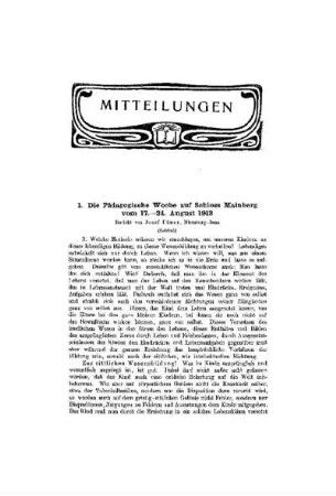 Die Pädagogische Woche auf Schloss Mainberg vom 17.-24. August 1913 : (Schluß)